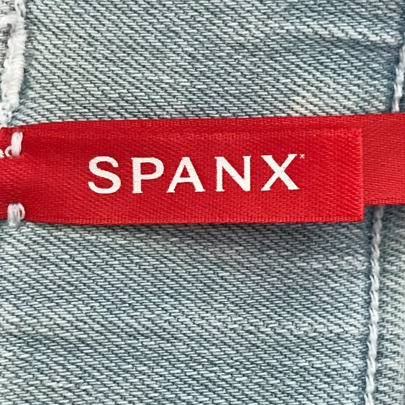 Spanx Flare Retro Light Pull On Jeans Women M Blue Mid Rise Pockets Stretch - Picture 3 of 12
